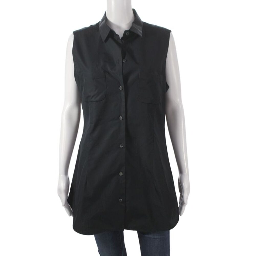 Ter Et Bantine Women Sleeveless Tunic Buttonup Black Cotton Size 48